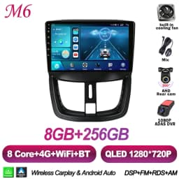 Android 16 7/9 Inch For Peugeot 206+ 207 207CC 2006 - 2015 Stereo Head Unit 2K QLED GPS Navigation Touch Screen 5G RDS 8 Core