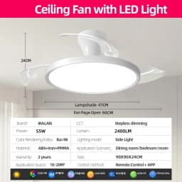 New Ultra-Thin Chandelier Fan LED Invisible Ceiling Fan with Light 3 Folding Blades Pendant Light Kitchen Living Room Office