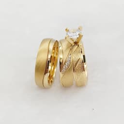 3pcs Wedding Engagement Rings Bridal Sets For Men and Women Anniversary Love Alliance Couple Bands 18k Gold Plated Jewelry