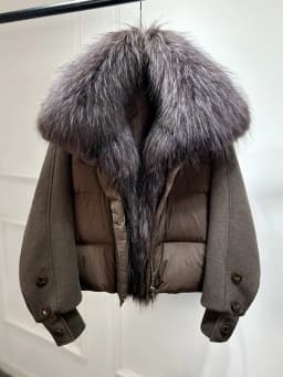 Lagabogy 2026 Natural Real Fur Collar Down Coat Women Thick Puffer Jacket Autumn Winter Loose Patchwork Sleeves Female Parkas