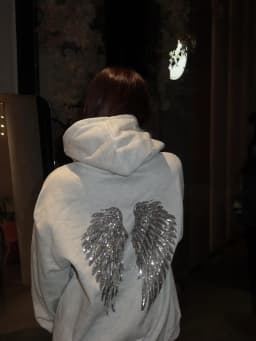 Shiny Wing Hip Hop Pattern Embroidery Aesthetic Hoodies Y2k Oversized Loose Clothes Pullover Sweatshirt Street Women Clothing