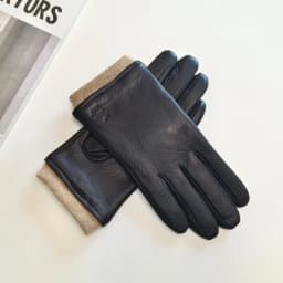 Men's Deer Skin Gloves Warm Wool Knitted Driving Cycling Leather Gloves