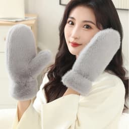 Women Winter Keep Warm Thickened Solid Hairy Smooth Soft Gloves Fashion Personality Cute Lovely Sweety Windproof Mittens