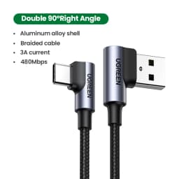 UGREEN 90 Degree USB C Cable Nylon Fast Charge USB Type C Cable for iPhone 17 16 Xiaomi Samsung S25 S24 Poco USB-C to USB-C Cord