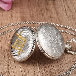 Cool Silver & Golden Masonic Freemason Freemasonry Theme Alloy Quartz Fob Pocket Watch With Necklace Chain Free Drop Shipping