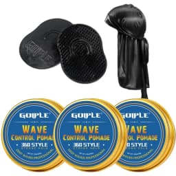 GOIPLE Men Wave Control Hair Pomade Lasting Styling Hair Mud Waves Layered 360 Style Wax Cream Pirate Hat and Plastic Brush 4pcs