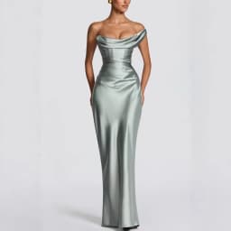 New One Shoulder Satin Women 's Maxi Dress Cowl Neck Ruched Waist Bodycon Dresses Summer Woman Formal Evening Party Vestidos