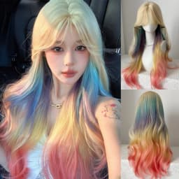 OLACARE Long Body Wave Black Brown Purple Cosplay Wigs Heat Resistant Synthetic Wigs Middle Part Natural Lolita LM Wigs Women