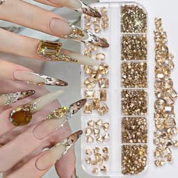 180pcs AB Flatback Glass Nail Art Rhinestones Multi-shape Mixed Diamond Gems Blue Purple Crystal Stones For DIY Nail Decoration