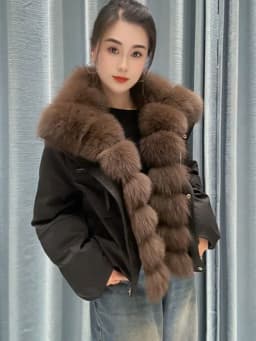OFTBUY Goose Down Jacket with Natural Fur for Female Warm Casual Winter Puffer Coat with Fur Collar Zipper Women's Down Parkas