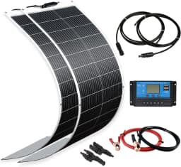 WUZECK 200W Flexible Monocrystalline Solar Panel Kit, 2 Pieces 100W Solar Modules, 20A 12V/24V Solar Charge Controller and Solar Cable, Off Grid Power for 12V Batteries, Motorhome, Camper, Balcony, Camping, Home Use