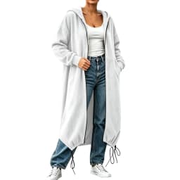 Women's Textured Long Zip Up Hoodie Jacket Casual Sweatshirt Vertical Extended Layer Layer Cool Weather Streetwear Zip up Hoodie