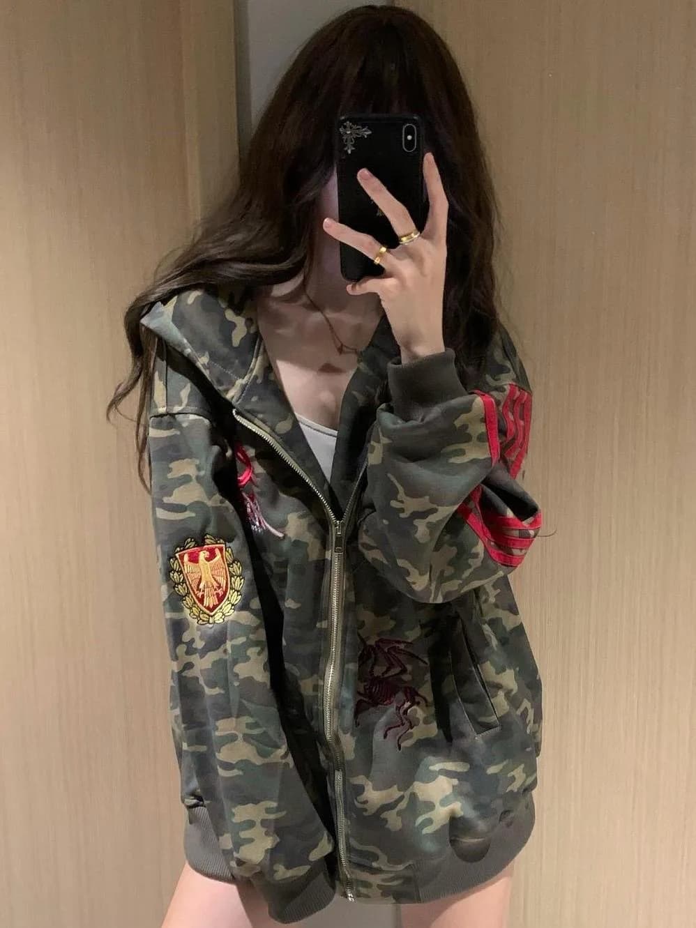 Premium American Trendy Camouflage Baseball Jacket Women's Spring Autumn Loose Sweatshirt College Style Short Outerwear