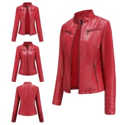 Faux Leather Women Coat Pu Coats Thin Jacket Full Sleeve Stand Collar Slim Fit Solid Sexy Regular Jackets Zipper Casual Splice