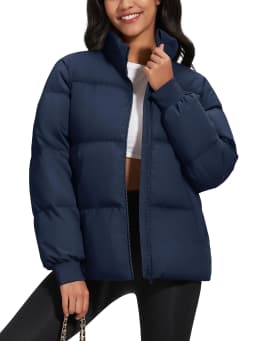 TACVASEN Winter Padded Puffer Down Coats Womens Warmth Stand Collar Full Zip-up Jackets Lightweight Waterproof Quilted Outwears