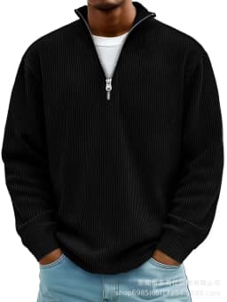 Men Stand Collar Zip Long Sleeve Loose Sweatshirts Casual Male Solid Color Pullover Jackets LRFZ-C448