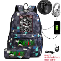One Piece Zoro Print School Backpack Anti Theft Kids Teen Bookbag with Pencil Case