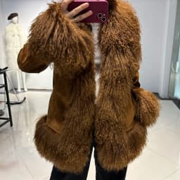 YOLOAgain Real Mongolia Sheep Fur Collar Real Leather Jacket Coat Women