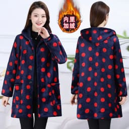 2024 New Leopard Print Thickened Fleece Cotton Jacket Fashionable Home Wear Women's Coat Long Pants Regular Sleeve Hooded
