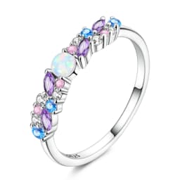 Original 925 Sterling Silver Sparkling Ice-Blue Purple Opal Ring For Women Girls Jewelry Birthday Anniversary Gifts