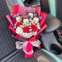 Catoon Micky Mouse Minnie Plush Doll Toy With Flowers Creative Handmade Bouquet Valentine Christmas Graduation Gift For Kids