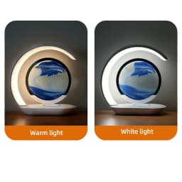 Quicksand Table Lamp USB Wireless Charging Desk Lamp 3D Hourglass Ornaments Sand Painting Night Light for Office Room Decoration