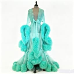 Sexy Feather Perspective Flared Sleeve Trailing Long Dress with Multiple Colors Available Mesh Women's Loose Pregnant Dress