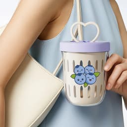WORTHBUY Portable Oat Container Double-Layer Drain Fruit Cup Reusable Leak Proof Plastic Salad Cup Breakfast Cup With Fork&Handl