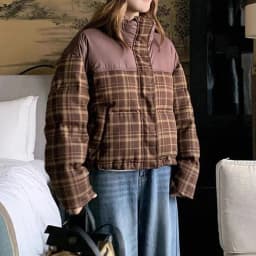 Winter Plaid Patchwork Parkas Women Preppy Style Loose Stand Collar Thick Warm Puffy Coats Retro All Match Cropped Outwear Tops