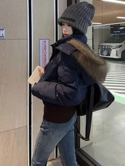 American Retro Fur Collar Warm Solid Color Women Hooded Cotton Coat Ins Winter Loose Casual Slim Cotton Coat Jackets