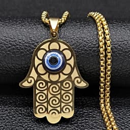 Islam Hamsa Evil Blue Eye Necklace Stainless Steel Turkish Eye Chain Bracelet Greek Jewelry Ojo Turco Acero Inoxidable N1137S02