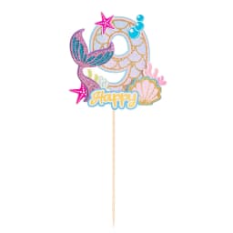 0-9 Digital Glitter Mermaid Tail Cake Topper Little Mermaid Party Cupcake Toppers Happy Birthday Cake Decor DIY Baking Supplies