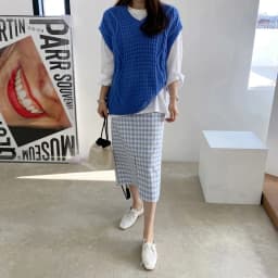 High Waist Plaid Split Midi Skirt Women's Cotton Linen Wrap around Skirt Korean Sle Commute One Step Skirt