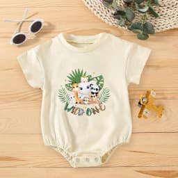Wild One Animal Printed Short Sleeve Bubble Romper Newborn Oversized Jumpsuit Infant Birthday Party Clothes Baby Shower Bodysuit