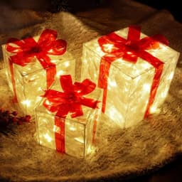 3Pcs/Set PVC Christmas Gift Box Set Luminous Folding Christmas Lighting Box with Bow Ribbon Christmas Glowing Decoration Outdoor