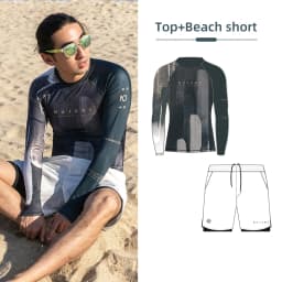 Nu-June Men Rashguard UPF50 Long Sleeve Surf Tops and Shorts Set Swimwear Three Pieces Sweatshirts Pants Beach Diving Suits