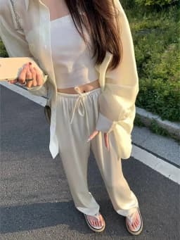 High-Grade Draping Acetate Satin Wide-Leg Pants Women's Summer Thin Ice Silk Cool Smooth Pants Straight Mop Pants