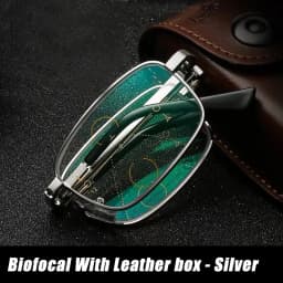Folding Reading Glasses with Leather Box Unisex Collapsible Metal Lenses Bifocal 4 In 1 Eyewear Anti-blue Light Diopter Glasses