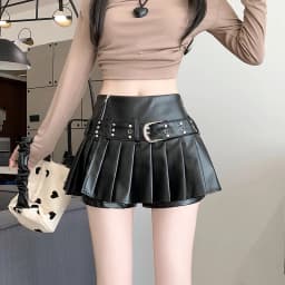 Women's Black Gothic A-line Pleated Leather Skirt Y2k Mini Shorts Skirts Harajuku Korean Emo Skirt 2000s Vintage Clothes Summer