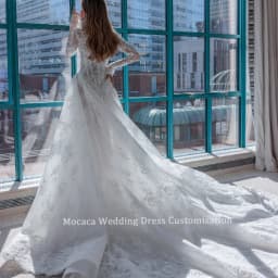 Customized Wedding Dresses Elegant Lace Long Sleeve A-Line Button Boho Bridal Gowns robe de mariée