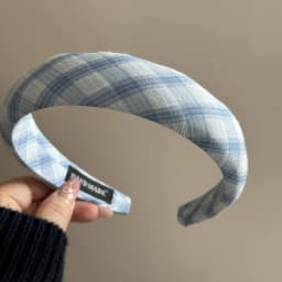 Womens Headband Fresh Cute Blue Checkered Sponge High Skull Top Hairpin New Hair Accessory For Kawaii Girl Funny Simple Headband