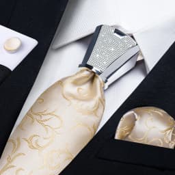 DiBanGu Business Plaid Black Solid Luxury Elegant Silk Ties for Men Designer Tie Buckle Handkerchief Cufflinks Wedding Accessory