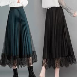 Two-Sided Wear Skirt Spring And Summer Women's New Fashion High Waist Lace Pleated Skirt Long Mesh Skirt A-Line Skirt Green Q4