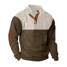 Men's Hoodies Spring And Autumn Corduroy Casual Patchwork Stand Collar Button Sports Hoodie Man Clothing
