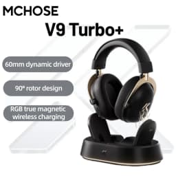 MCHOSE V9 Turbo+ 7.1 Surround Sound Magnetic Wireless Gaming Headset90° Swivel Ear Cups 60mm Low Latency RGB Magnetic Charging