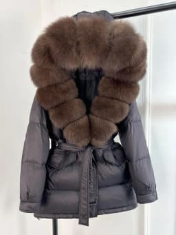Lagabogy 2025 Thick Warm Mid-Long Puffer Coat Real Fox Fur Collar White Duck Down Coat Female Loose Warm Hooded Parkas With Belt