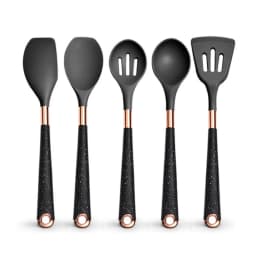 Silicone Cooking Utensils Set Non-Scratch Non-Stick Heat Resistant Spatula Spoon Rose Gold Handle With Bucket Kitchen Gift