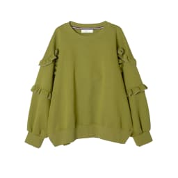 imakokoni Olive Green Ruffled Sleeve Crew Neck Sweatshirt Tops Women's Hoodies & Sweatshirts Casual Female Clothing for Women