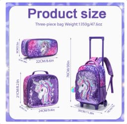 Primary School Student School Trolley Bags Set with Lunch Bag Pen bag Travel Trolley Bag for Girls Rolling Luggage Suitcase