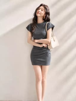 Slim Fit A-Line Midi Dress Women's Short Sleeve T-Shirt Dress High Waist Pleated Spring Summer Autumn Commute Style Casual Dress